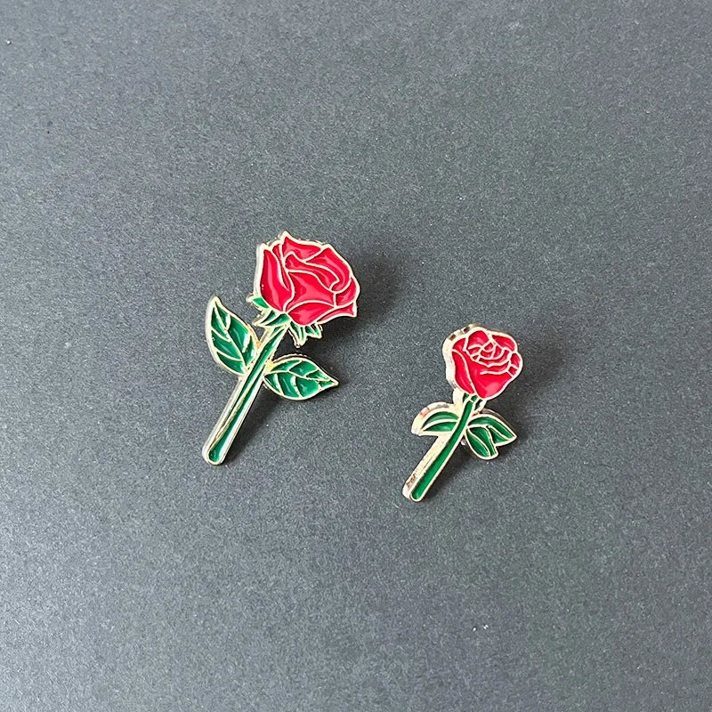 Red Rose Metal Brooch — Small, Large or 2-Piece Pair
