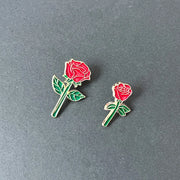 Red Rose Metal Brooch — Small, Large or 2-Piece Pair