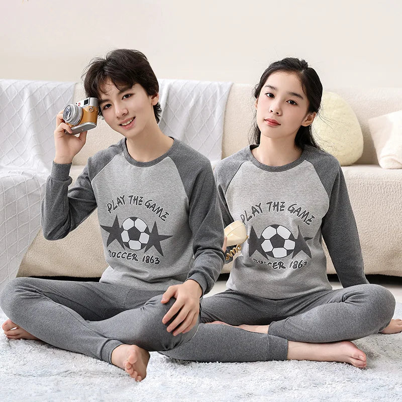 Teens Pajamas Long Sleeves 100% Cotton Pyjamas Big Kids Clothes Sets Children Boys Sleepwear Pajamas For Girls 10 12 14 16 Years