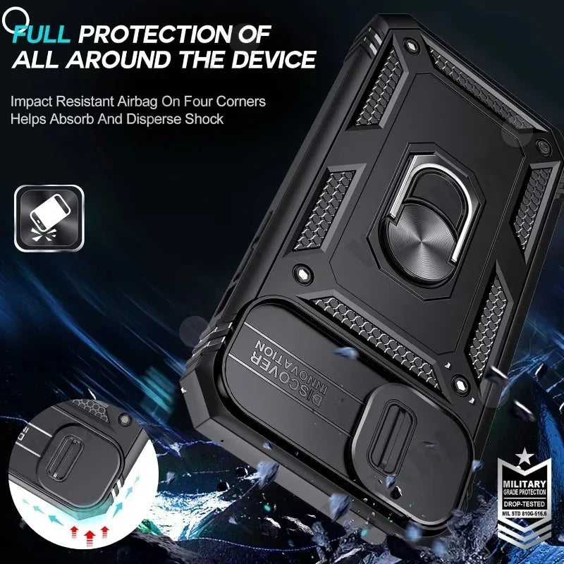 Case For iPhone 16 15 14 13 12 11 Pro Max Plus Mini XR XS X 8 7 Plus 7 8 SE  Heavy Duty with Camera 360 Degree Kickstand Cover