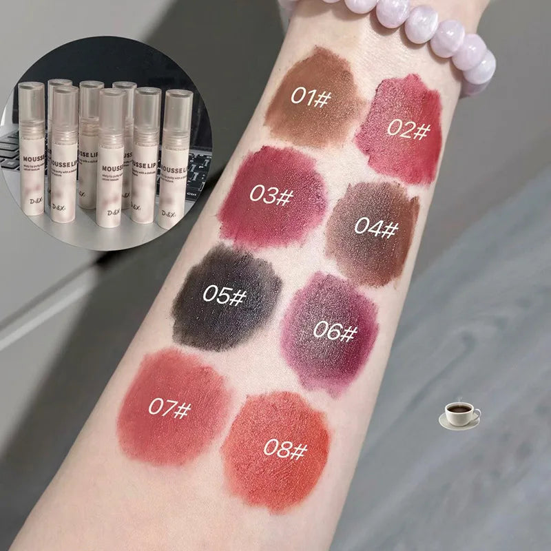 Gothic Matte Black Lipstick Waterproof Mousse Lip Mud Nude Brown Lipstick Dark Purple Punk Lip Gloss Makeup Non-stick Lips Tint