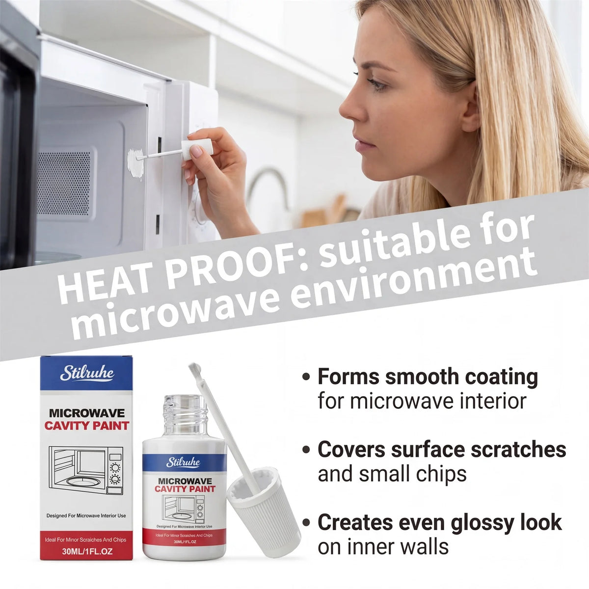 Heat Resistant Microwave Cavity Paint White Microwave Interior Touch Up Paint Appliance Scratch Repair 30ml Cover up rust DIY