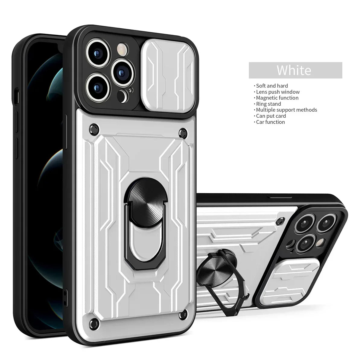 Luxury Shockproof Case For iPhone 17 16 15 14 13 Pro Max 12 11 XR X 8 7 Plus SE2/SE3 Rotation Metal Ring Stand And Card Slot