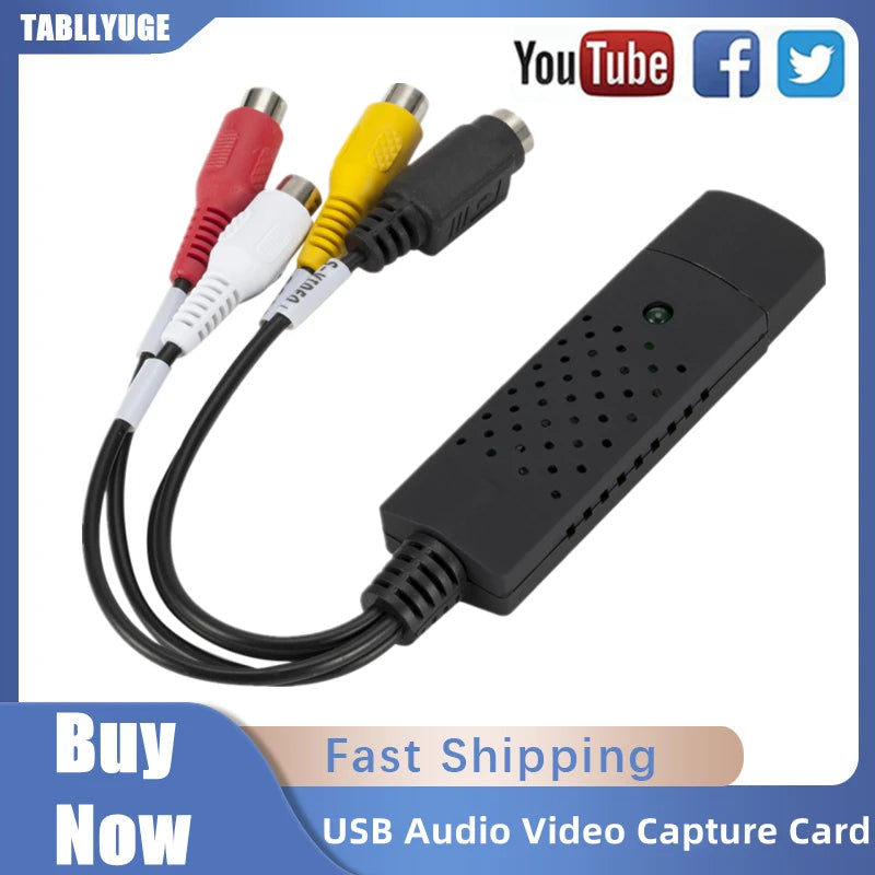 USB2.0 Audio Video Capture Card TV Tuner VHS To DVD Video Capture Converter Analog For Win7/8/XP/Vista with USB Cable PC Adapter
