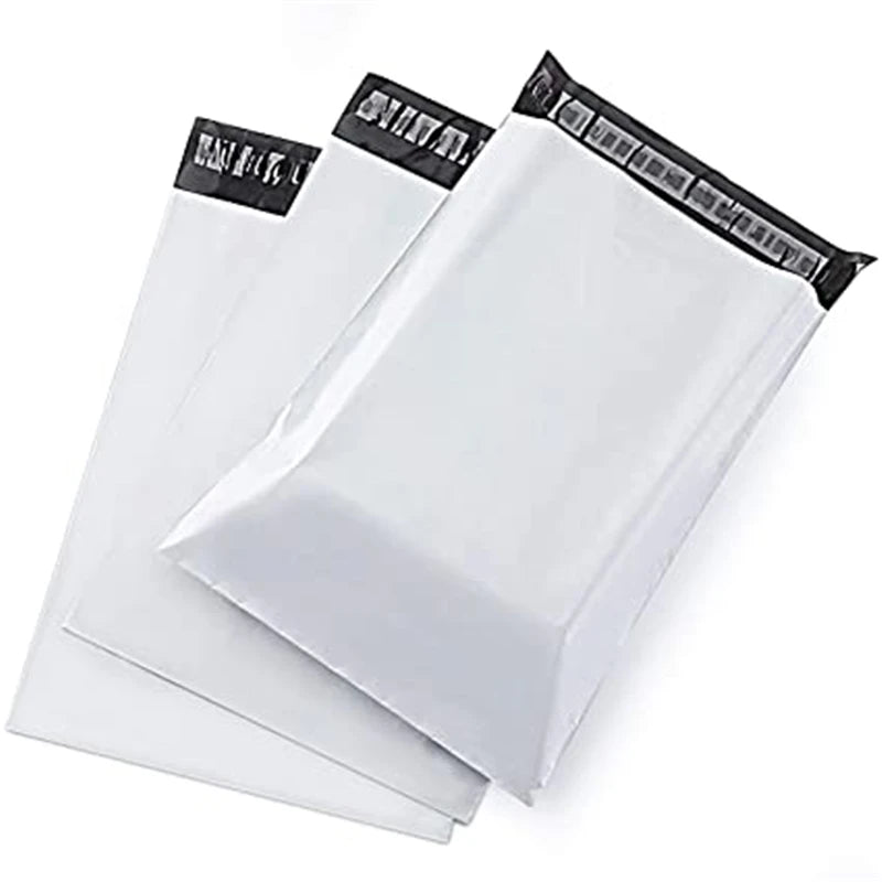 White Self-Sealing LDPE Poly Mailers — 50 Pieces, Selected Size