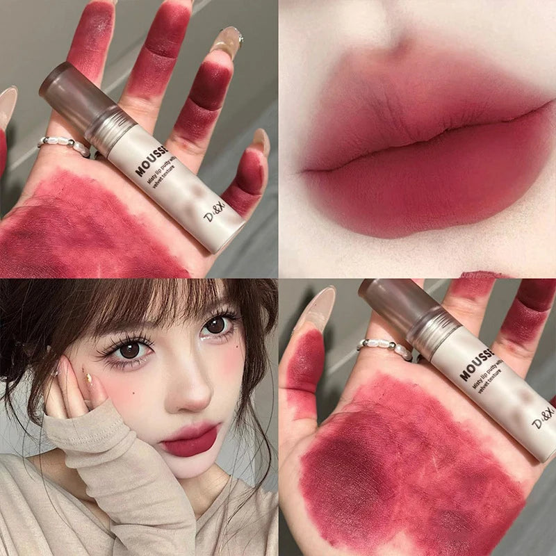Gothic Matte Black Lipstick Waterproof Mousse Lip Mud Nude Brown Lipstick Dark Purple Punk Lip Gloss Makeup Non-stick Lips Tint