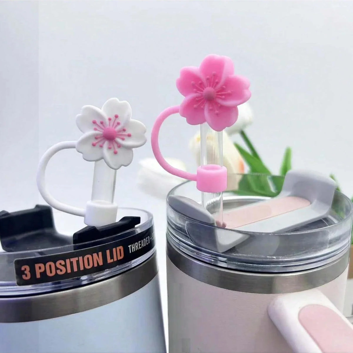 Flower Silicone Straw Covers — 10 mm Fit, Selected Color and Pack