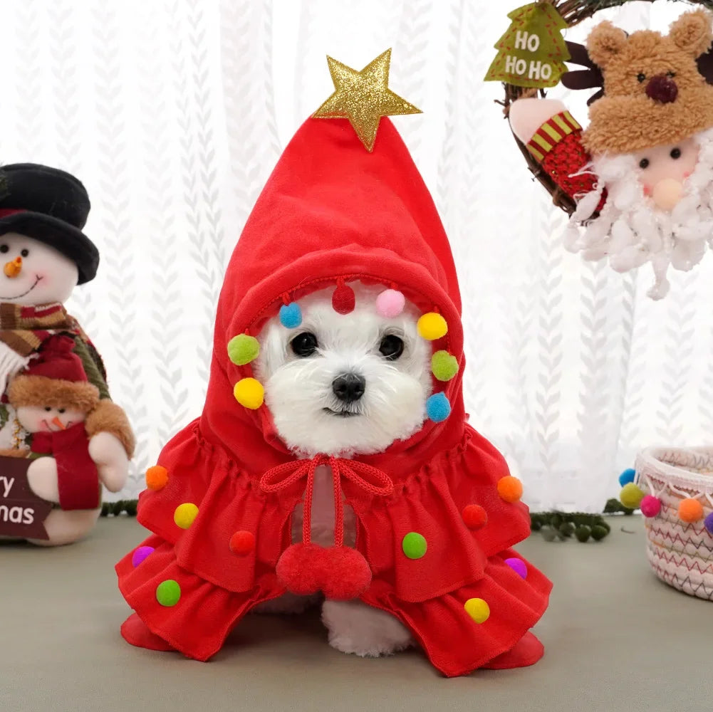 Christmas Tree Pet Costume — Hooded Cape for Cats & Small Dogs
