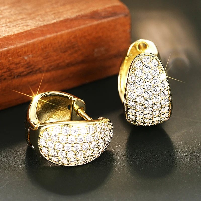 Huitan Charming Lady Hoop Earrings Circle Design Inlaid Bright Cubic Zirconia Trendy Jewelry Accessories for Daily Party Wedding