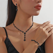 Black Crystal Tassel Jewelry Set