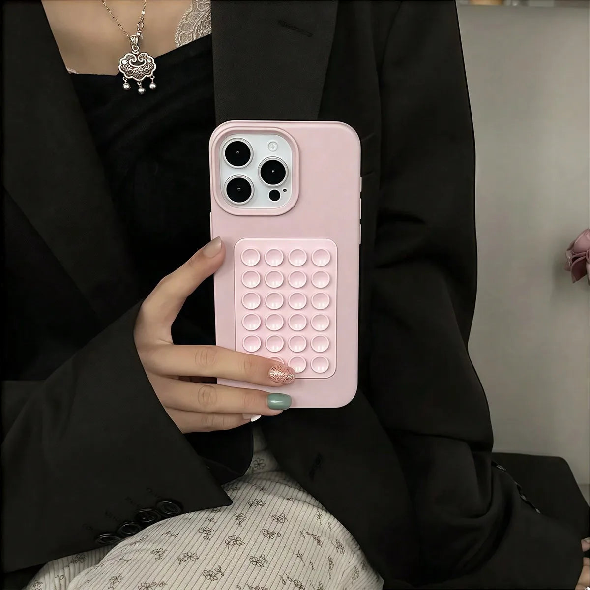 3D Suction Cup Stand Litchi Pattern Phone Case For iPhone 18 17 16 15 Pro Max Plus 16E 14 13 12 11 Pro Max X XS Shockproof Cover