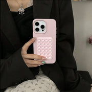 3D Suction Cup Stand Litchi Pattern Phone Case For iPhone 18 17 16 15 Pro Max Plus 16E 14 13 12 11 Pro Max X XS Shockproof Cover
