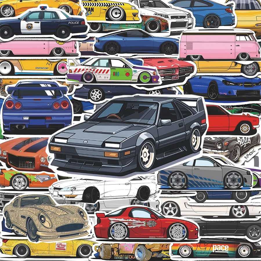 Cartoon Racing Car Sticker Pack