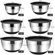 1/6PCS Silicone Bottom Thickened with Lid Cooking Basin Stainless Steel Egg Beating Basin Salad Mixing Basin Kitchen Baking