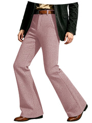 Houndstooth Patten Men Bell Bottom Pants Vintage Adjustable Waist Flared Trousers 60s70s Disco Man Slim Fit Pant For Dance Party