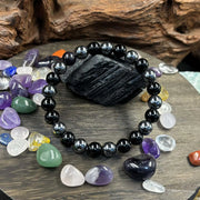 1Pc Men-Women Fashion Memory Bracelet Obsidian Hematite Beaded Bracelet Natural Stone Beads Jewelry Unique Birthday Holiday Gift