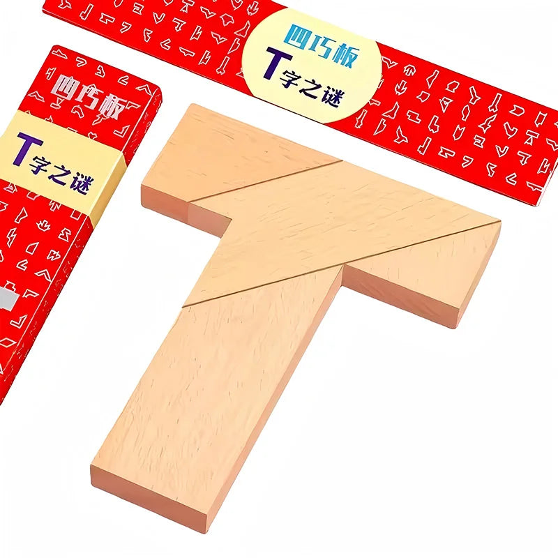 Wood T Shape Puzzle Geometric Tangram 100 Problem Challenges Brain Teaser Toys for Kids & Adults Party Favors Classroom Prizes