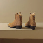 New 2025 Trend Autumn Cow Suede Women Western Boots Black Brown Khaki Chocolate Green Burgundy Pointed Toe Ladies Ankle Boots