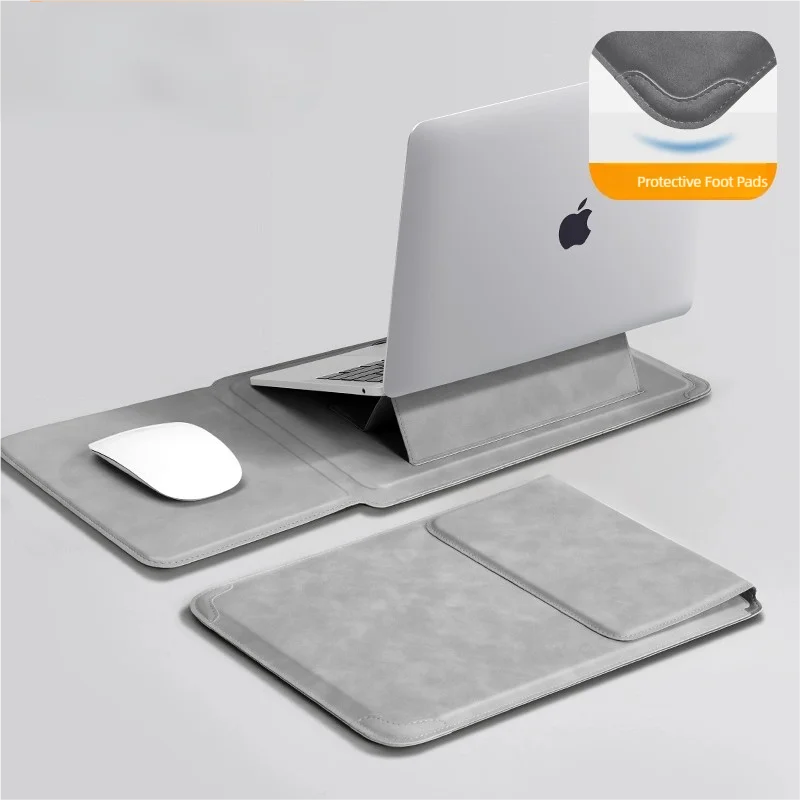 PU Laptop Sleeve with Folding Stand — 13–16 Inch Options