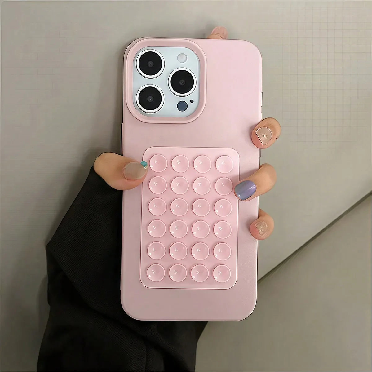 3D Suction Cup Stand Litchi Pattern Phone Case For iPhone 18 17 16 15 Pro Max Plus 16E 14 13 12 11 Pro Max X XS Shockproof Cover