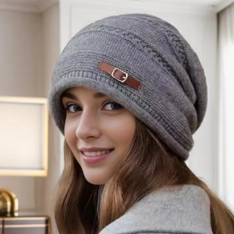 Women's Knit Beanie Hat Autumn Winter Warm Plush Fleece Lined Large Size Full Coverage Stackable Design Outdoor Activities Daily