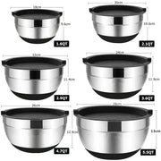 1/6PCS Silicone Bottom Thickened with Lid Cooking Basin Stainless Steel Egg Beating Basin Salad Mixing Basin Kitchen Baking