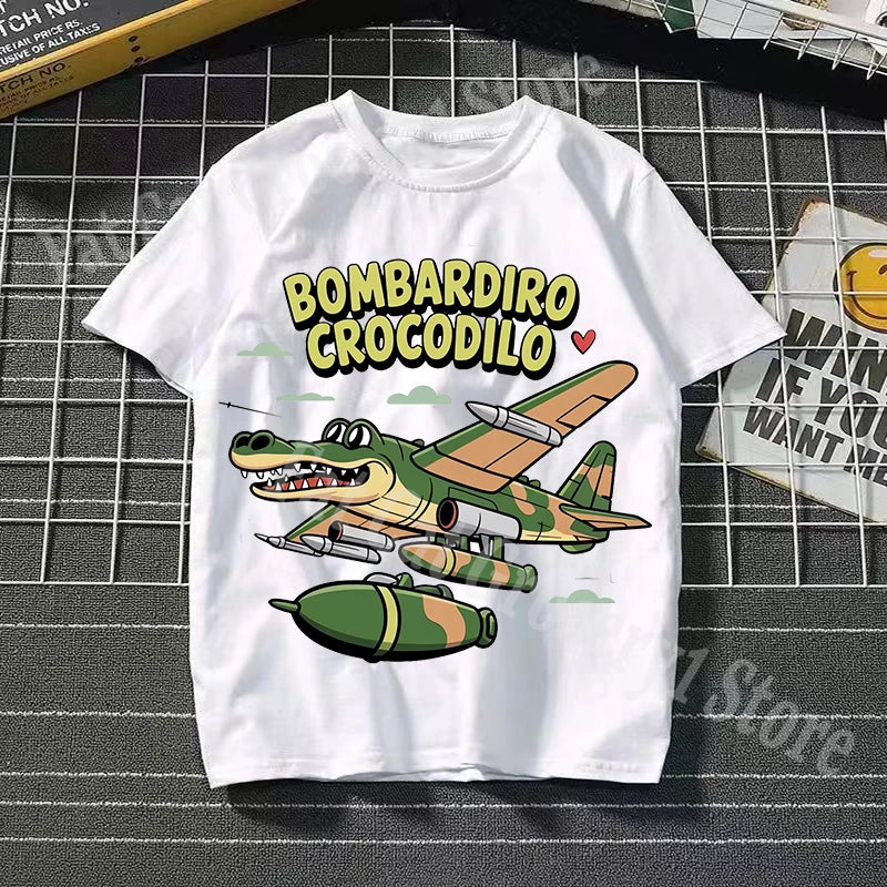 Tralalero Tralala Cotton T-shirt Kids Anime Tungtung Sahur Brainrot Tees Boy Girl Summer Short Sleeve Children Clothes Tops Gift