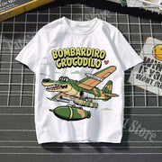 Tralalero Tralala Cotton T-shirt Kids Anime Tungtung Sahur Brainrot Tees Boy Girl Summer Short Sleeve Children Clothes Tops Gift