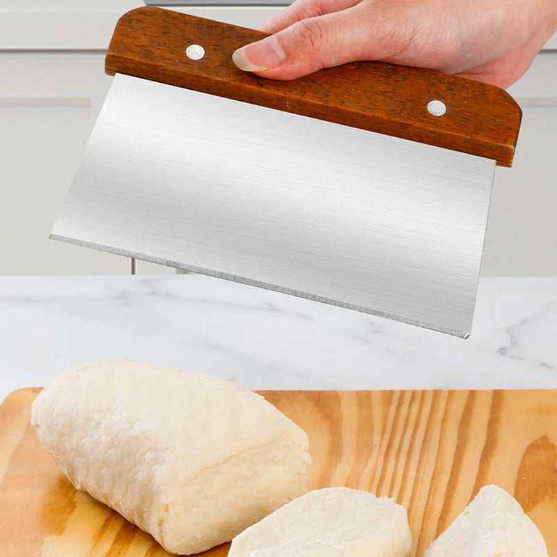 Wood-Handle Stainless Steel Dough Bench Scraper — 1 Piece, Selected Style