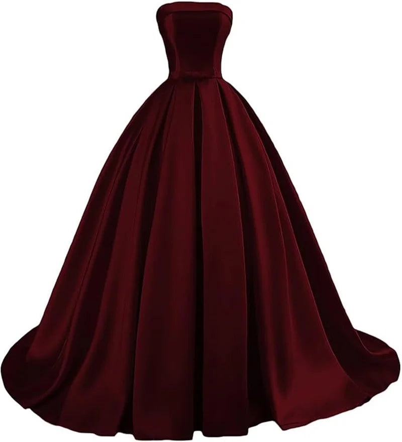 Customized Strapless Satin Prom Dresses robes de soirée Long A-line Formal вечернее платье Evening Party Gowns with Pockets