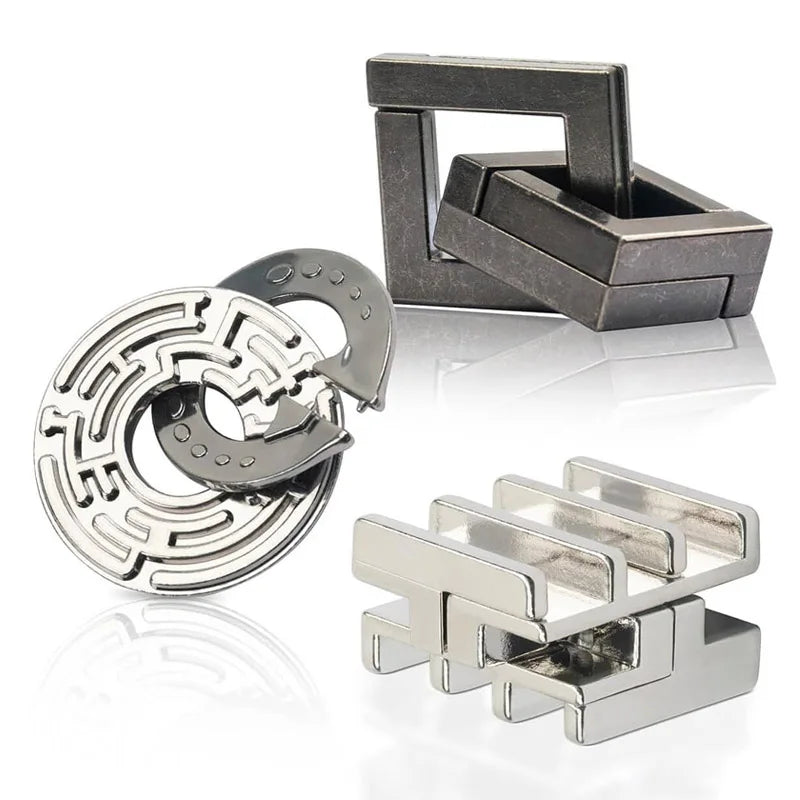 Variety Metal Puzzles Brain Teasers 3PCS Set IQ Logic Test Disentanglement for Mind Challenge Educational Toys Kids Adults