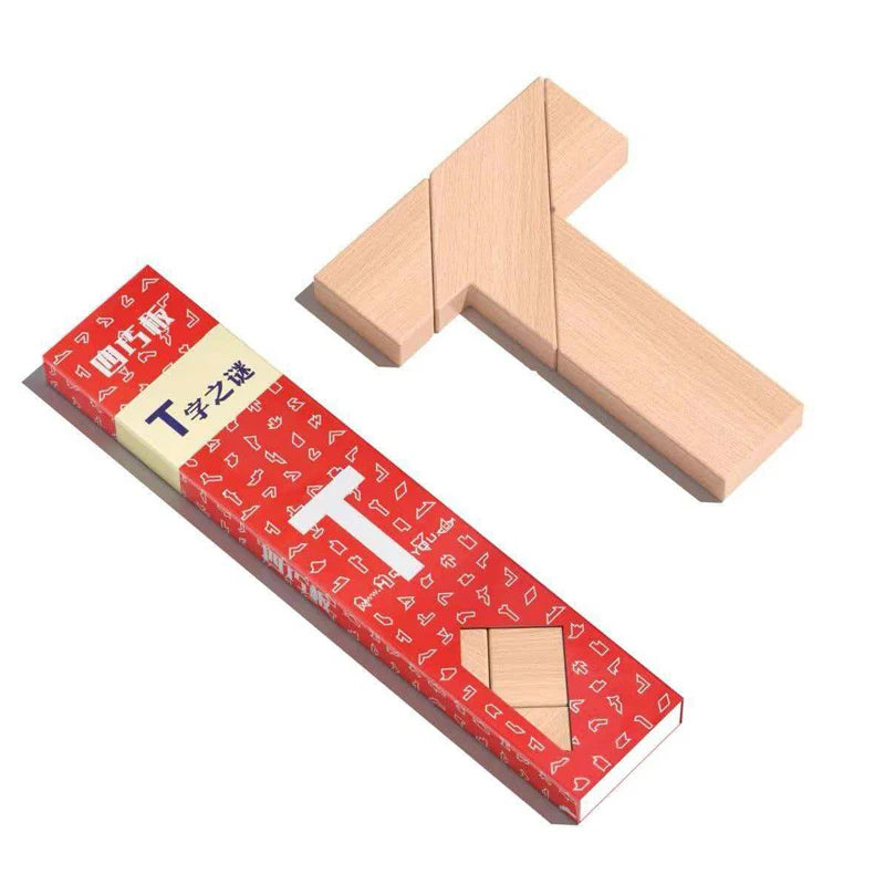 Wood T Shape Puzzle Geometric Tangram 100 Problem Challenges Brain Teaser Toys for Kids & Adults Party Favors Classroom Prizes