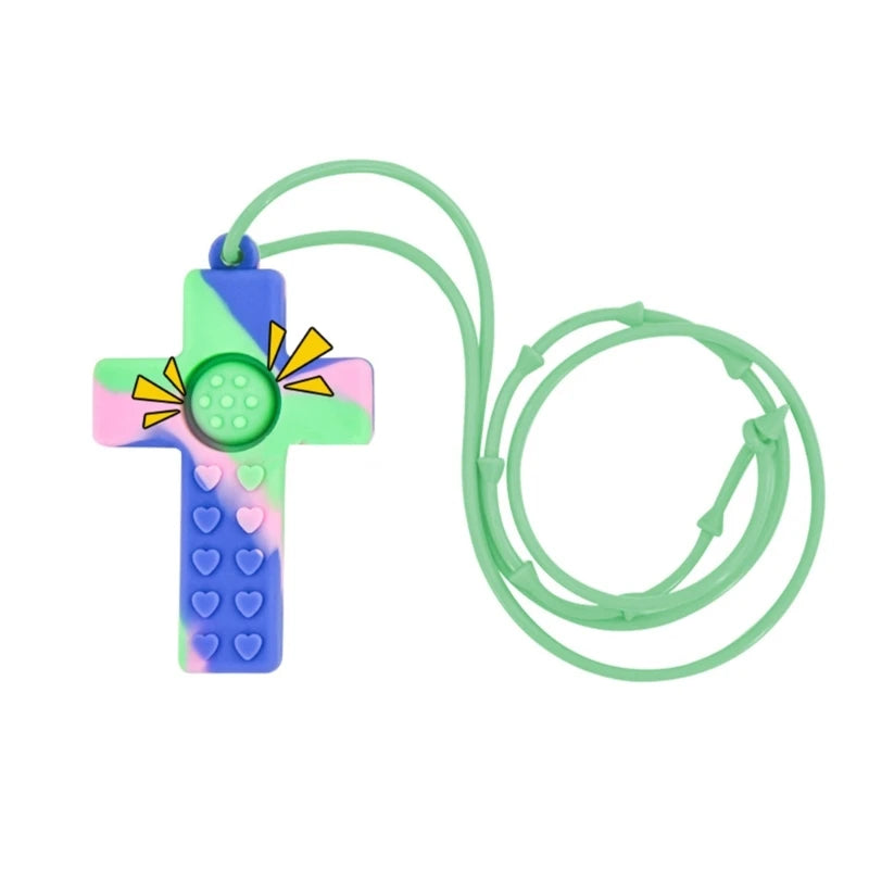 BPA Free Silicone Baby Teether Cartoon Newborn Sensory Chew Necklace Pendant Teething Toys for Autism ADHD Special Care Teethers