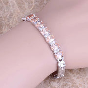 Charming Champagne & White Cubic Zirconia Link Chain Bracelet 7 inch S0515