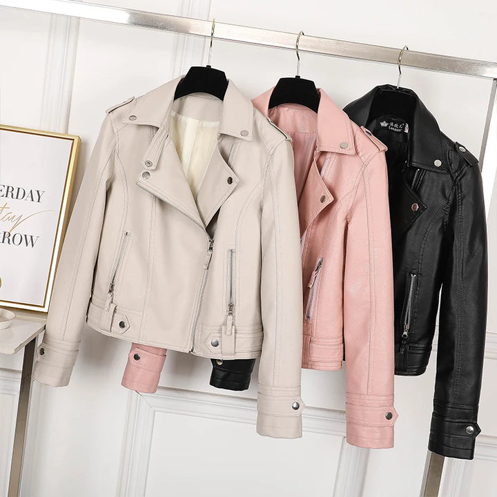 Women’s Cropped Faux Leather Moto Jacket – product image 1
