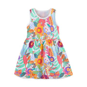 2-7T Jumping Meters Princess Dresses Summer Girls Party Dress Flowers Print Children's Short Sleeve Dresses Frocks Toddler