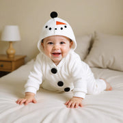 0-3Y Infant White Fleece Jumpsuit Long Sleeve Zipper Open Front Hoode Rompers Christmas Snowman Baby Outfits