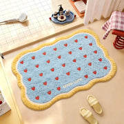 Plush Heart-Pattern Bath Mat with Wavy Border — 40–90 cm, 1 Piece