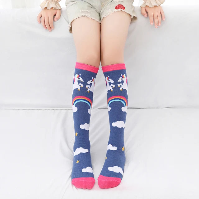 Spring Autumn Girls Cotton Ankle Short Lovely Stockings Cartoon Unicorn Kids Child Knee High Socks Infant Baby Over Knee Socks