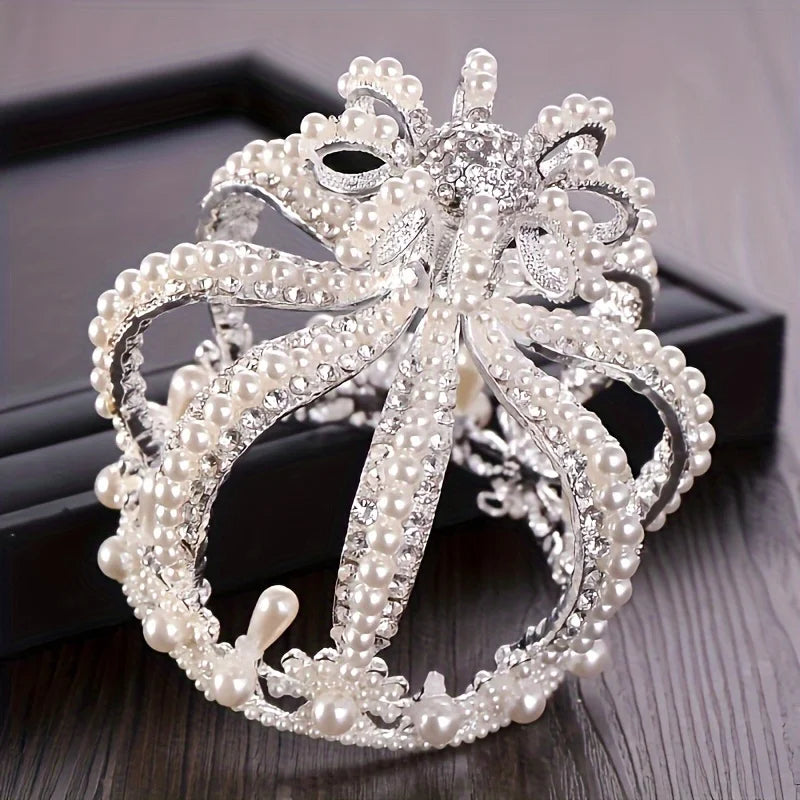 Baroque Round Crown Tiara Headband For Women Party Cake Brithday Bridal Wedding Hair Accessories Jewelry Crown Tiara Gift