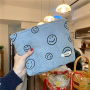 Corduroy Smile-Print Zipper Toiletry Pouch — 1 Piece