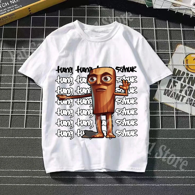 Tralalero Tralala Cotton T-shirt Kids Anime Tungtung Sahur Brainrot Tees Boy Girl Summer Short Sleeve Children Clothes Tops Gift