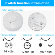 220V 5.8G Microwave Radar Sensor PIR Body Motion Detector Light Switch AC 85-250V