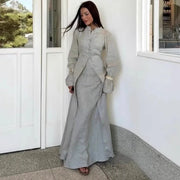 Eid Skirt Suit Women Long Coat Skirts 2 Piece Set Ramadan Single Breasted Morocco Dubai Muslim Robe Ensemble Arabic Outfits