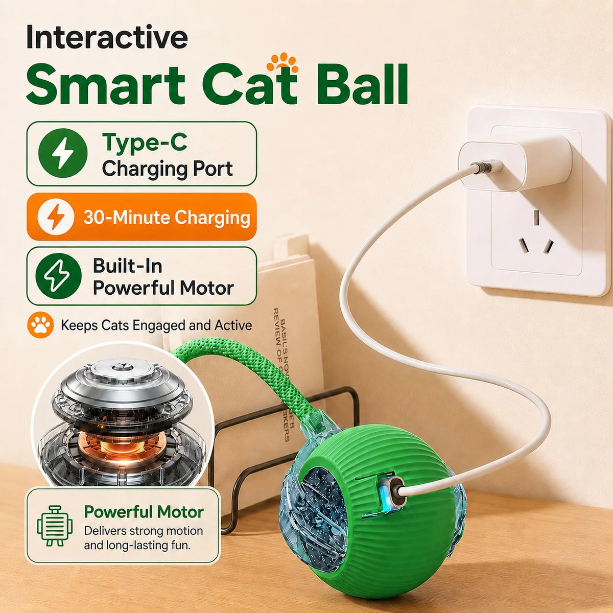 Rechargeable Rolling Cat Toy — Interactive Chase Ball