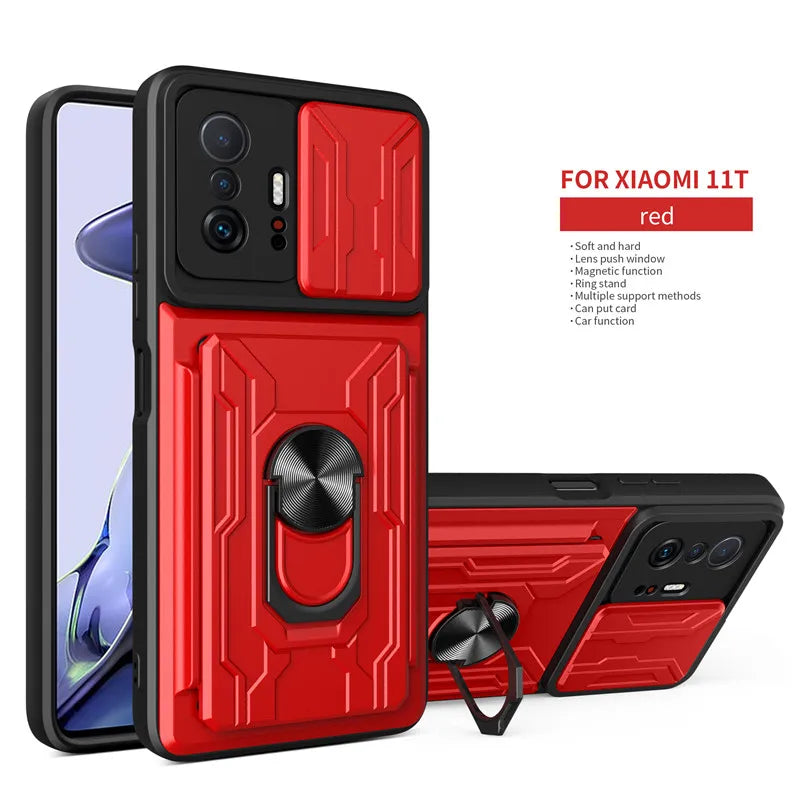For Xiaomi 11T 11 T Pro Case Magnetic Ring Armor Card Slot Phone Cases for Xiaomi Mi 11T 11TPro Mi11T Stand Holder Back Cover