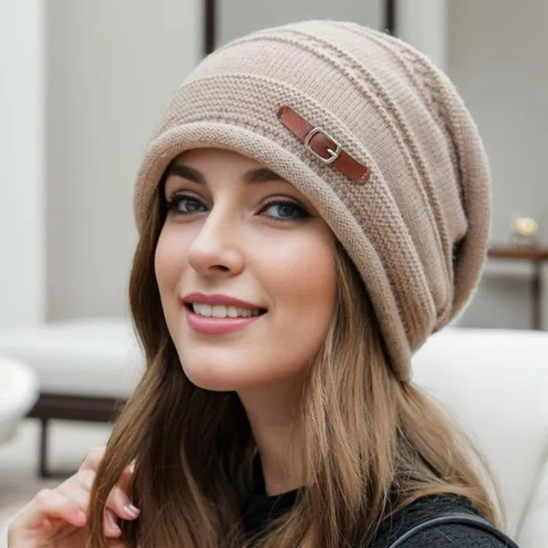 Women's Knit Beanie Hat Autumn Winter Warm Plush Fleece Lined Large Size Full Coverage Stackable Design Outdoor Activities Daily