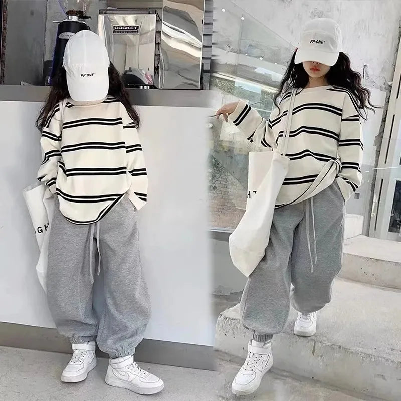 Girls Striped Tracksuit Set