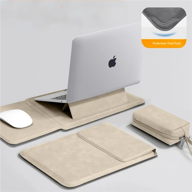 PU Laptop Sleeve with Folding Stand — 13–16 Inch Options