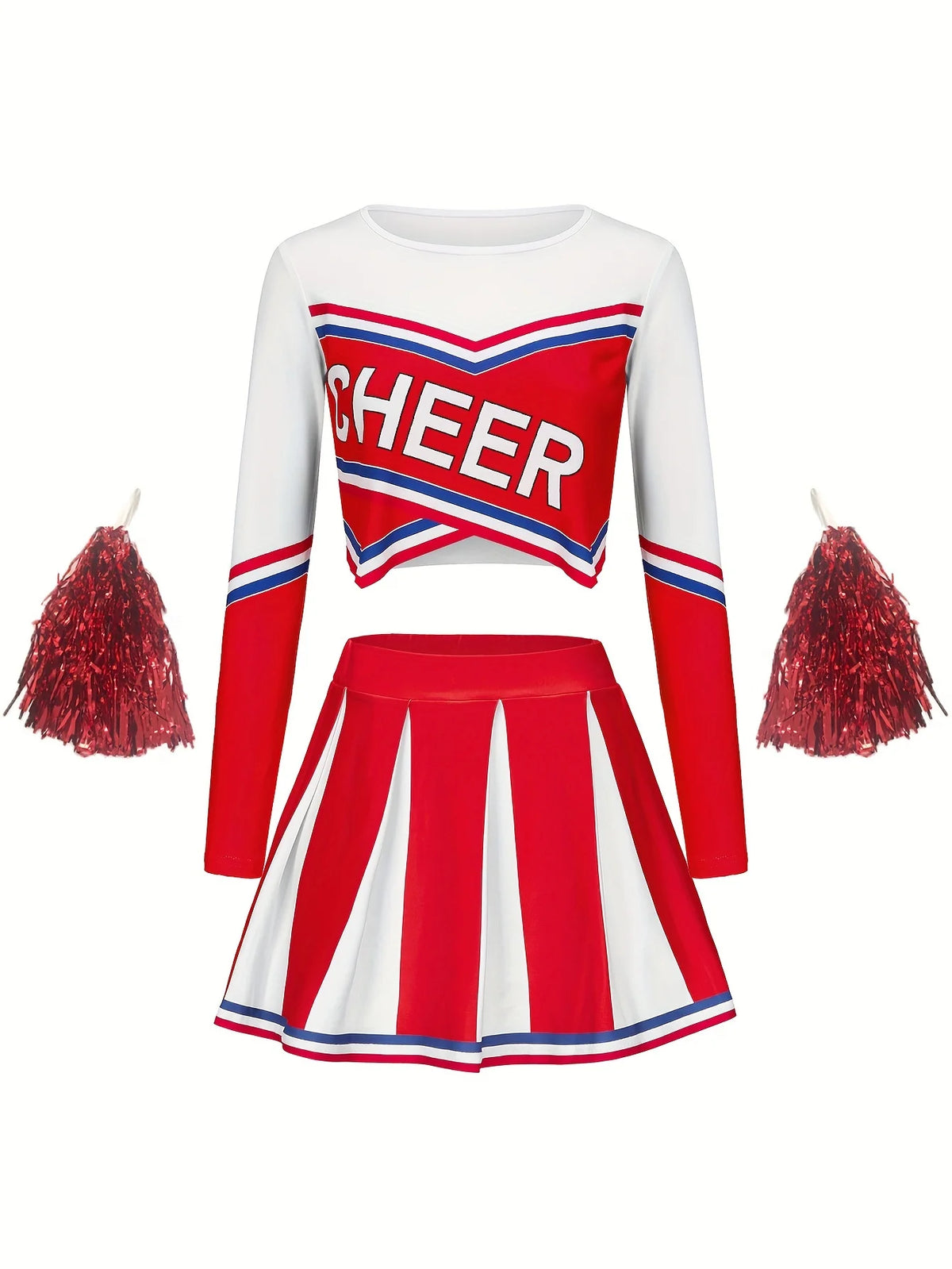 Girls Cheerleading Long Sleeved Skirt set Cute Sports Children's Pom-poms Performance Party Clothing Back To School Season